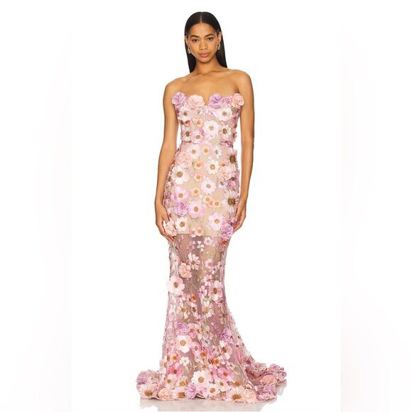 NWOT Bronx and Banco Jasmine Gown in Pastel Pink Multi Floral Strapless Gown - Picture 15 of 16